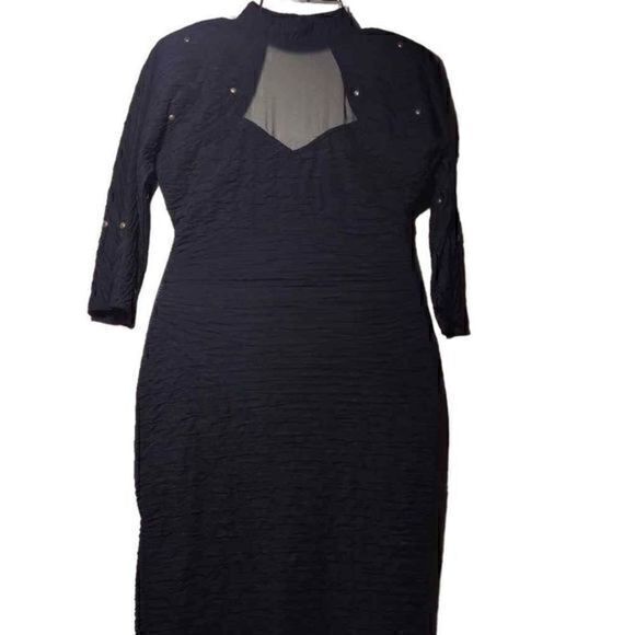 Absolutely! 80s Black Bodycon Mini Dress with Brass Stud Detailing and Choker Ne - Picture 8 of 15